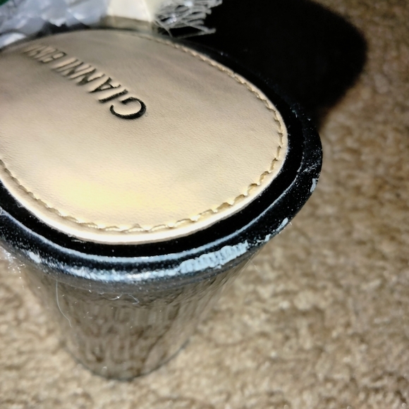 Gianni Bini (Size 9.5M) Frayed Striped Pattern Slipon Peep Toe Mule Chunky Heels - Picture 13 of 13